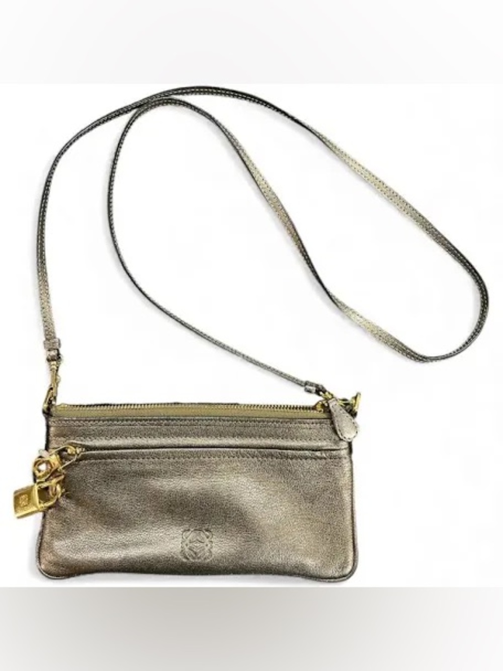 Loewe Anagram Metallic Gold Leather Shoulder Crossbody with Lock